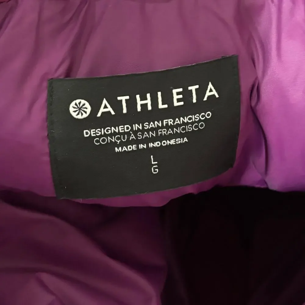 Athleta Fuschia Puffer Feather Down Coat Downtown Jacket Coat Size L 599479